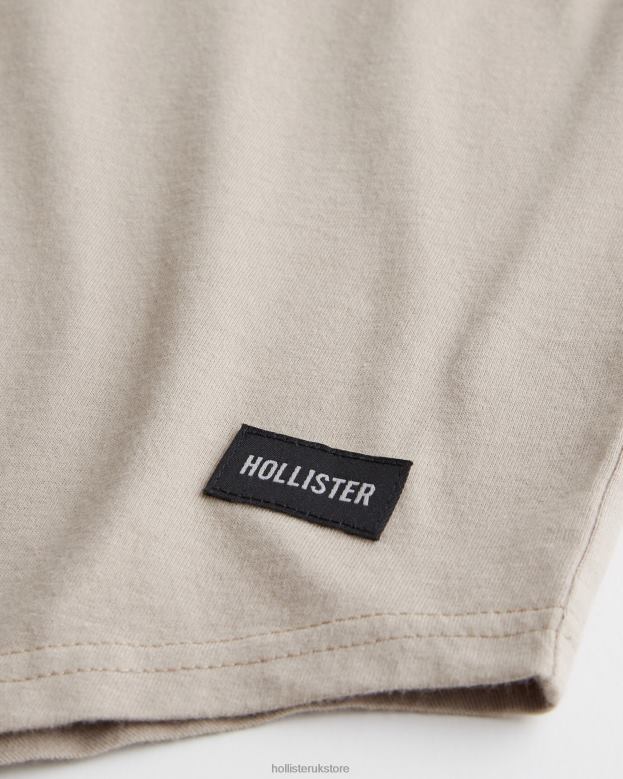 Tops Hollister Men Longline Curved Hem Crew T-Shirt 48820880 Light Brown