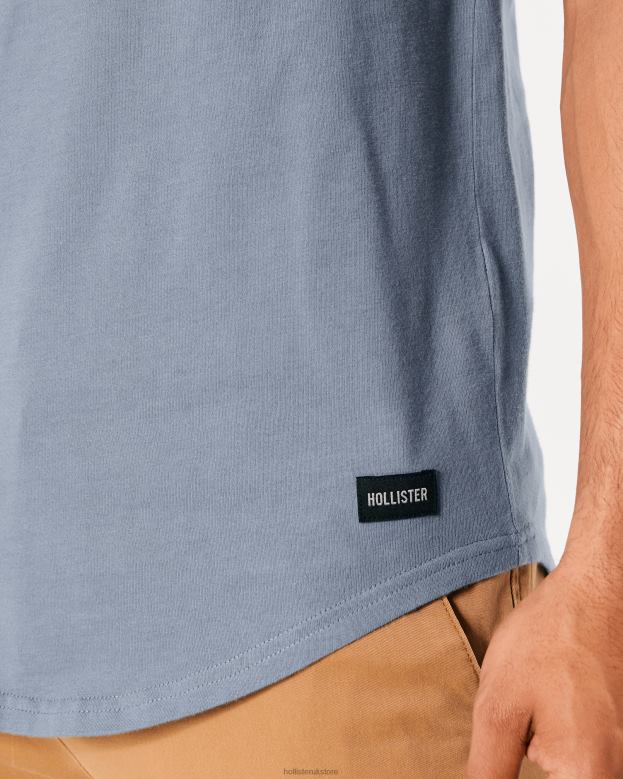 Tops Hollister Men Longline Curved Hem Crew T-Shirt 48820924 Light Blue
