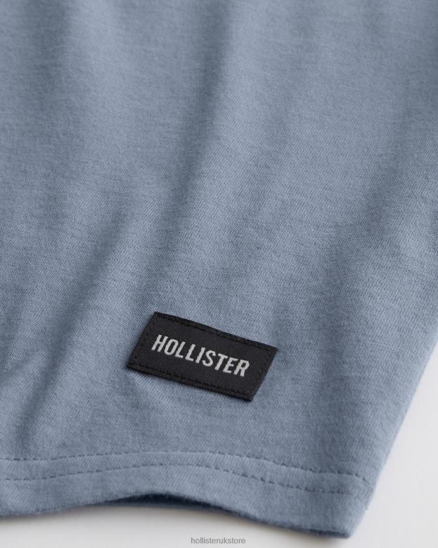 Tops Hollister Men Longline Curved Hem Crew T-Shirt 48820924 Light Blue