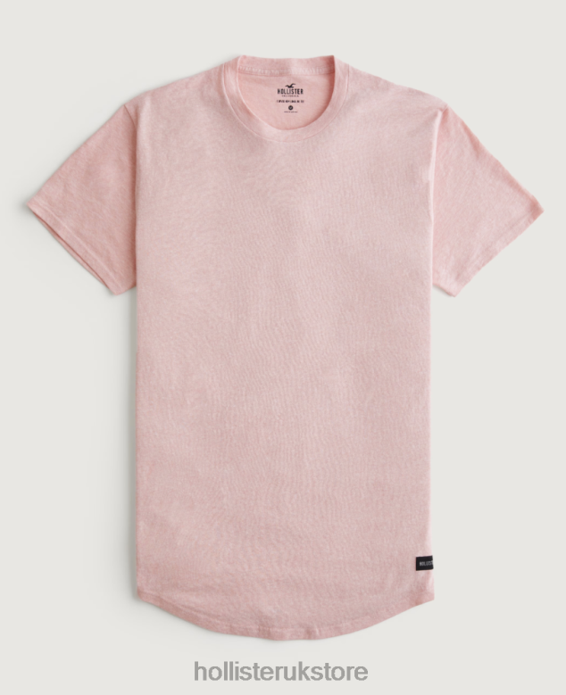 Tops Hollister Men Longline Curved Hem Crew T-Shirt 48820929 Heather Coral