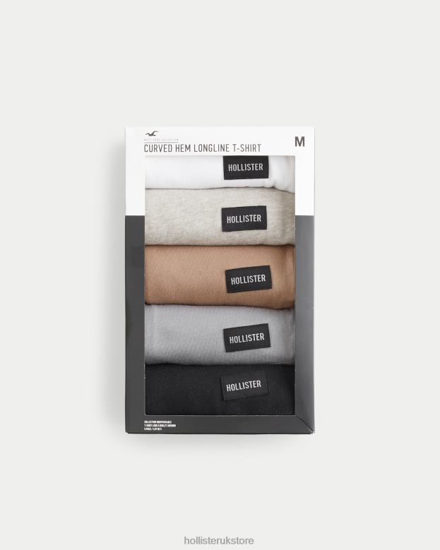 Tops Hollister Men Longline Curved Hem Crew T-Shirt 5-Pack 48820811 Multi