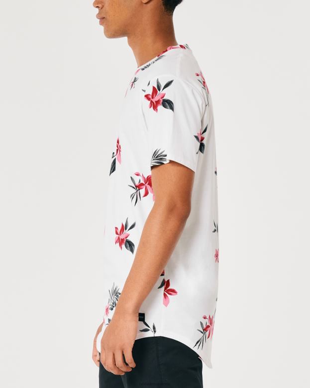 Tops Hollister Men Longline Curved Hem Floral Pattern T-Shirt 48820847 White Floral