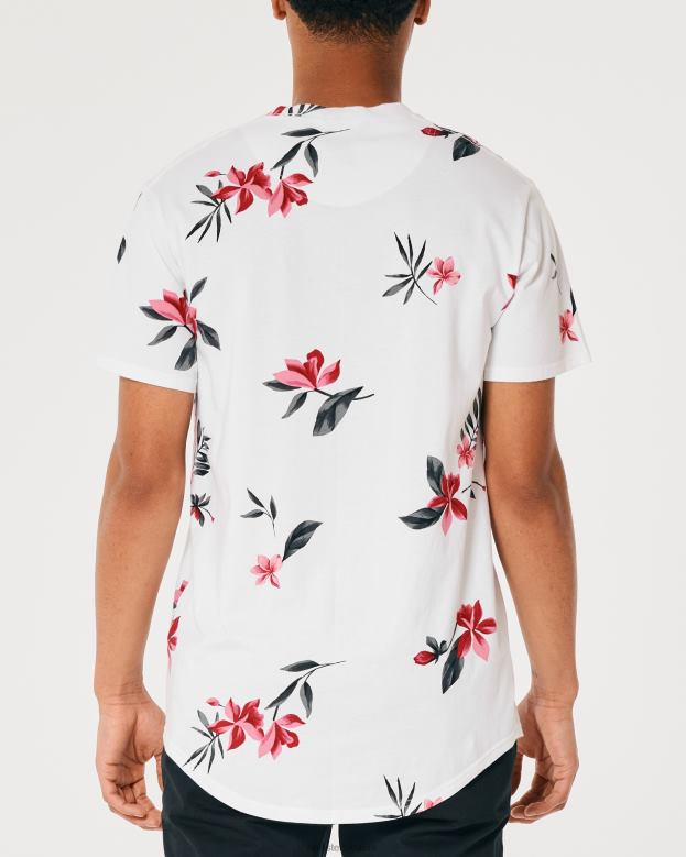 Tops Hollister Men Longline Curved Hem Floral Pattern T-Shirt 48820847 White Floral