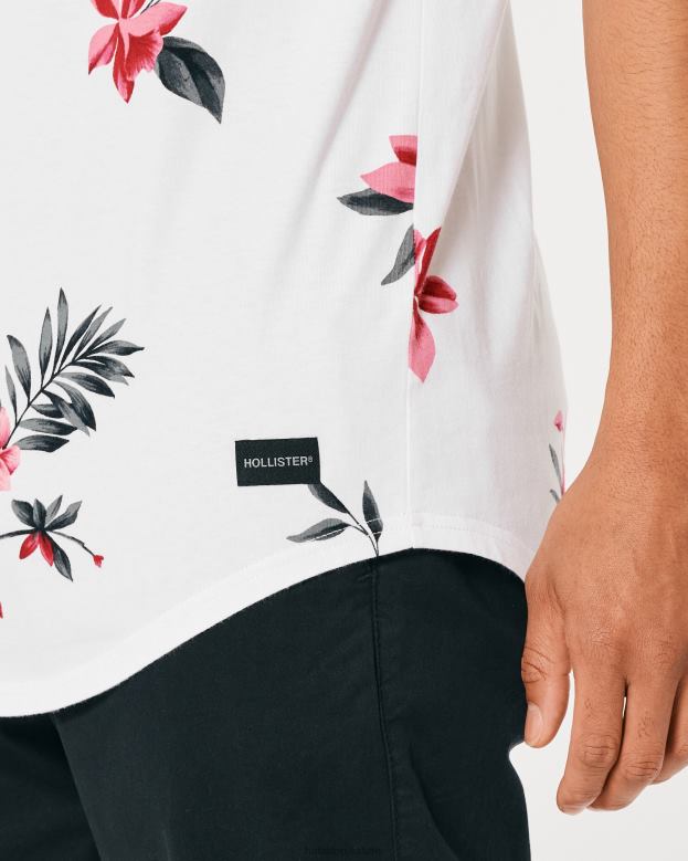 Tops Hollister Men Longline Curved Hem Floral Pattern T-Shirt 48820847 White Floral
