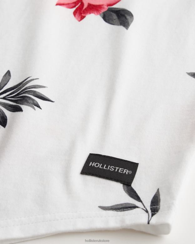 Tops Hollister Men Longline Curved Hem Floral Pattern T-Shirt 48820847 White Floral