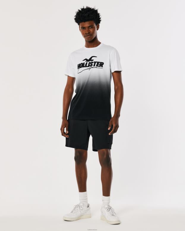 Tops Hollister Men Mesh Logo Applique Ombre Graphic Tee 48820850 White To Black Ombre