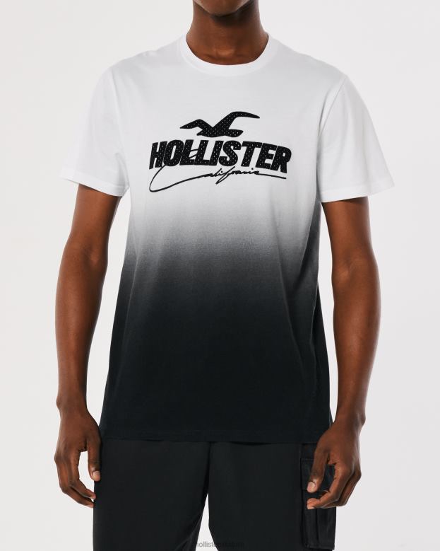 Tops Hollister Men Mesh Logo Applique Ombre Graphic Tee 48820850 White To Black Ombre
