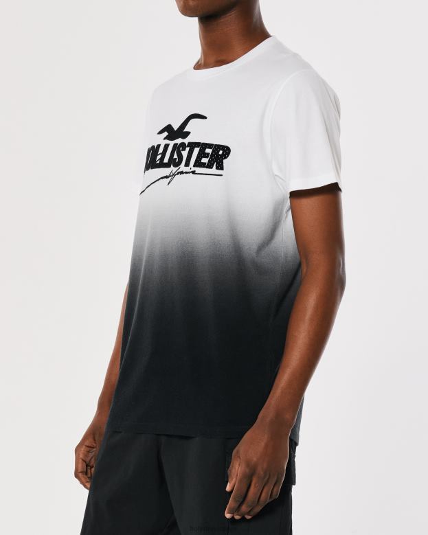 Tops Hollister Men Mesh Logo Applique Ombre Graphic Tee 48820850 White To Black Ombre