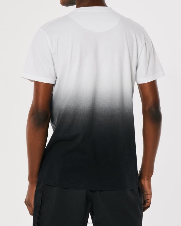 Tops Hollister Men Mesh Logo Applique Ombre Graphic Tee 48820850 White To Black Ombre