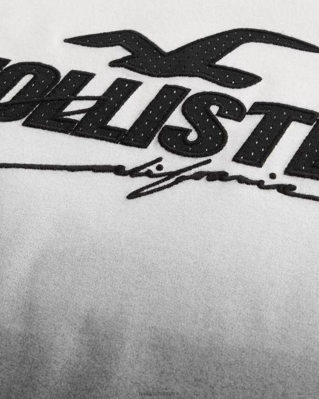 Tops Hollister Men Mesh Logo Applique Ombre Graphic Tee 48820850 White To Black Ombre