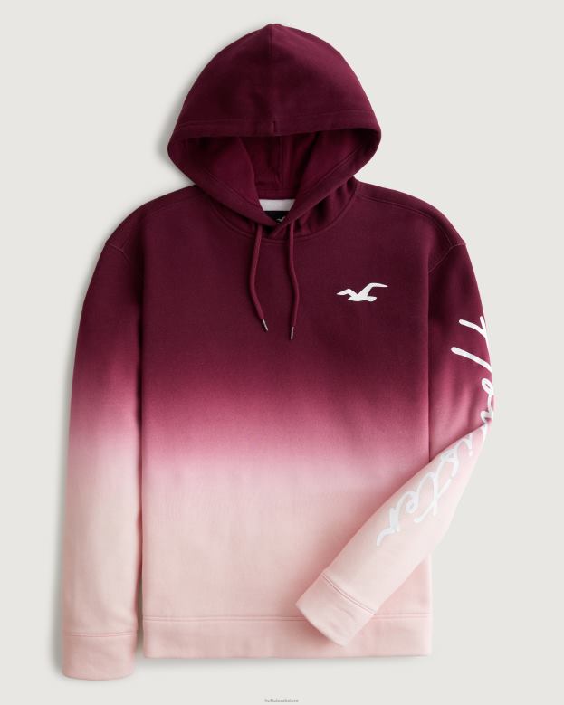 Tops Hollister Men Ombre Logo Graphic Hoodie 488201043 Burgundy To Pink Ombre