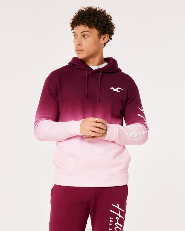 Tops Hollister Men Ombre Logo Graphic Hoodie 488201043 Burgundy To Pink Ombre