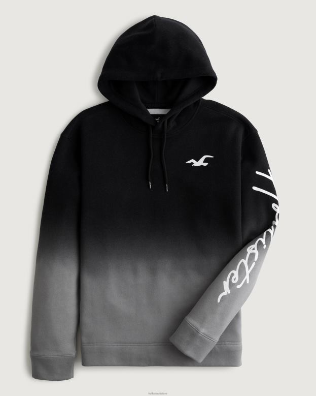 Tops Hollister Men Ombre Logo Graphic Hoodie 48820864 Black To Grey Ombre