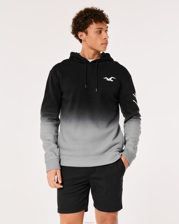 Tops Hollister Men Ombre Logo Graphic Hoodie 48820864 Black To Grey Ombre
