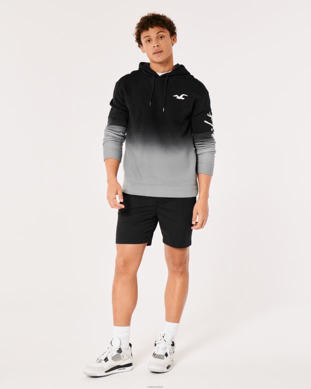 Tops Hollister Men Ombre Logo Graphic Hoodie 48820864 Black To Grey Ombre