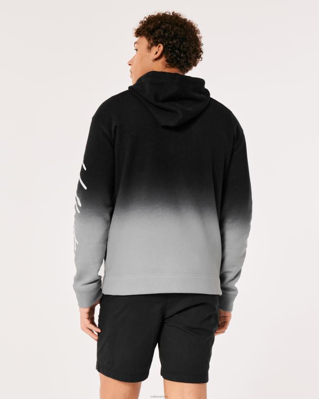 Tops Hollister Men Ombre Logo Graphic Hoodie 48820864 Black To Grey Ombre