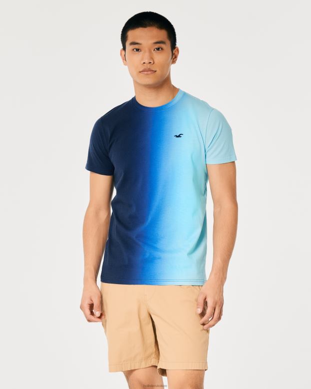 Tops Hollister Men Ombre Logo Icon Cotton T-Shirt 48820861 Navy To Turquoise Ombre