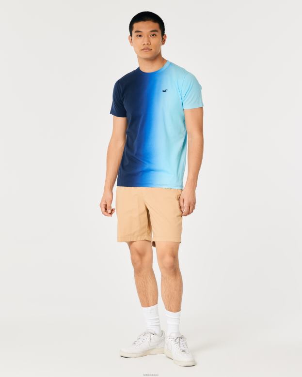 Tops Hollister Men Ombre Logo Icon Cotton T-Shirt 48820861 Navy To Turquoise Ombre