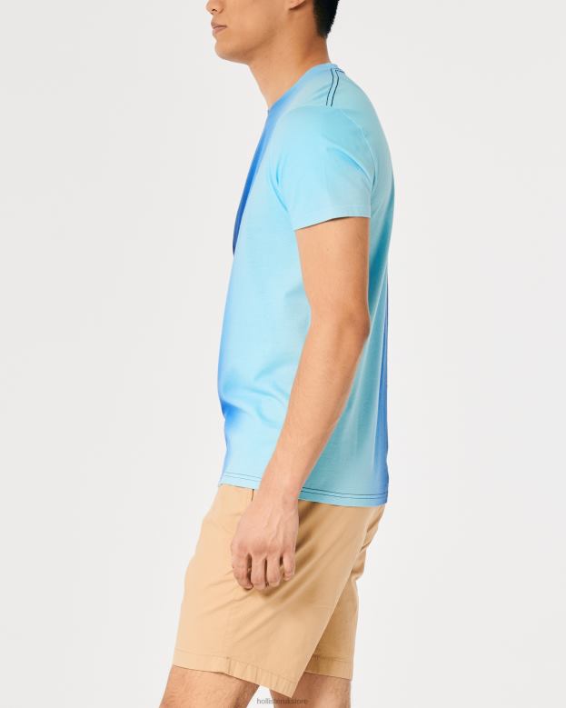Tops Hollister Men Ombre Logo Icon Cotton T-Shirt 48820861 Navy To Turquoise Ombre