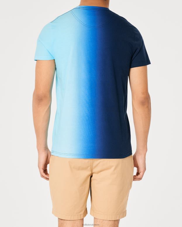 Tops Hollister Men Ombre Logo Icon Cotton T-Shirt 48820861 Navy To Turquoise Ombre