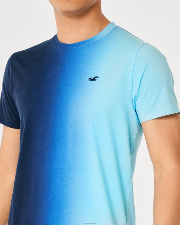 Tops Hollister Men Ombre Logo Icon Cotton T-Shirt 48820861 Navy To Turquoise Ombre