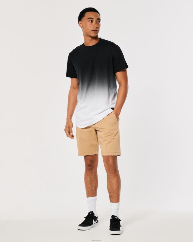 Tops Hollister Men Ombre Longline Cotton T-Shirt 488201052 Black To White Ombre