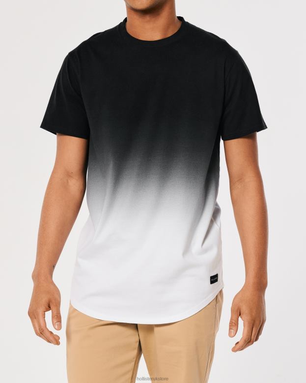 Tops Hollister Men Ombre Longline Cotton T-Shirt 488201052 Black To White Ombre
