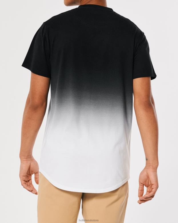 Tops Hollister Men Ombre Longline Cotton T-Shirt 488201052 Black To White Ombre