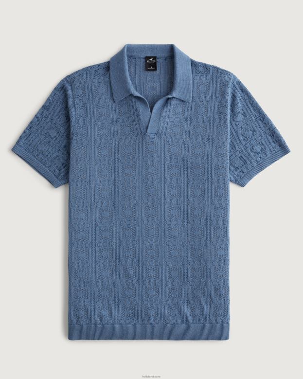 Tops Hollister Men Open-Stitch Pattern Sweater Polo 48820878 Blue