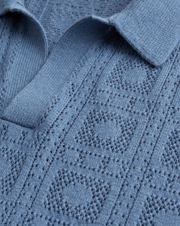 Tops Hollister Men Open-Stitch Pattern Sweater Polo 48820878 Blue