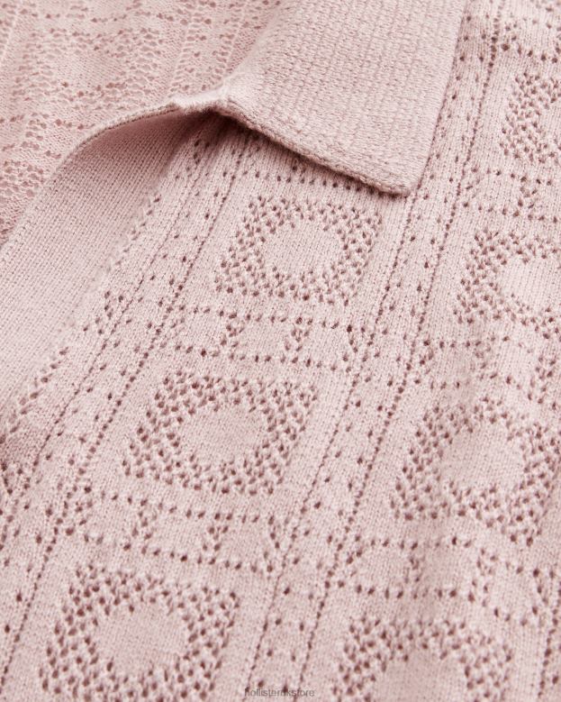 Tops Hollister Men Open-Stitch Pattern Sweater Polo 48820884 Mauve
