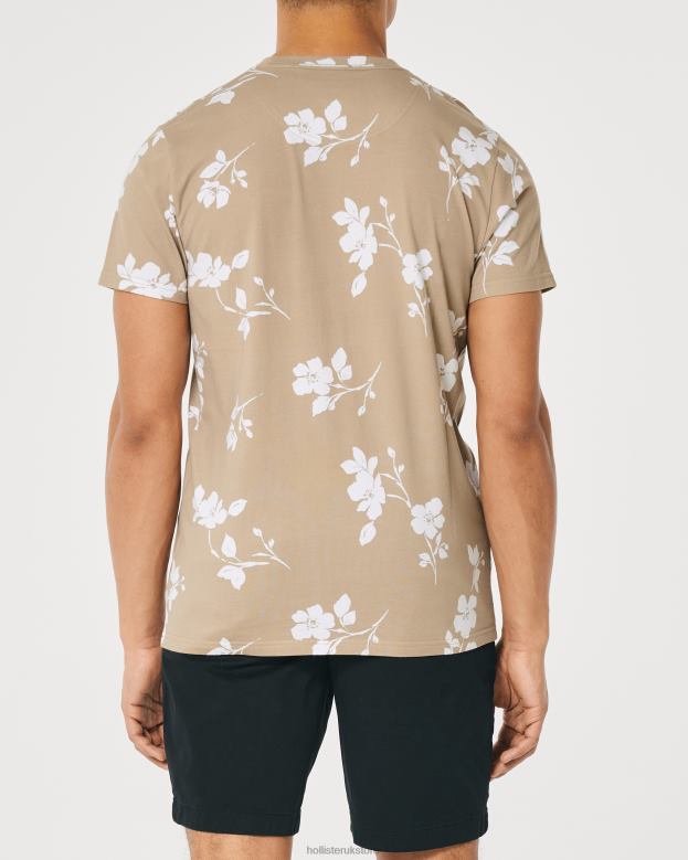 Tops Hollister Men Pattern Logo Crew T-Shirt 48820901 Tan Floral