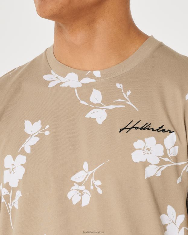 Tops Hollister Men Pattern Logo Crew T-Shirt 48820901 Tan Floral