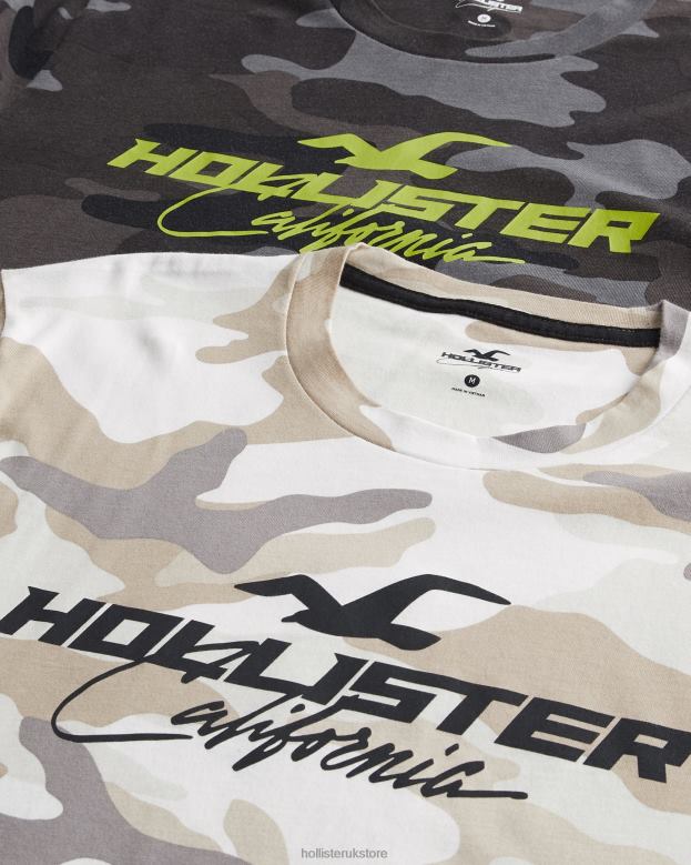 Tops Hollister Men Print Logo Graphic Tee 5-Pack 488201093 White-Beige Camo-Grey-Black