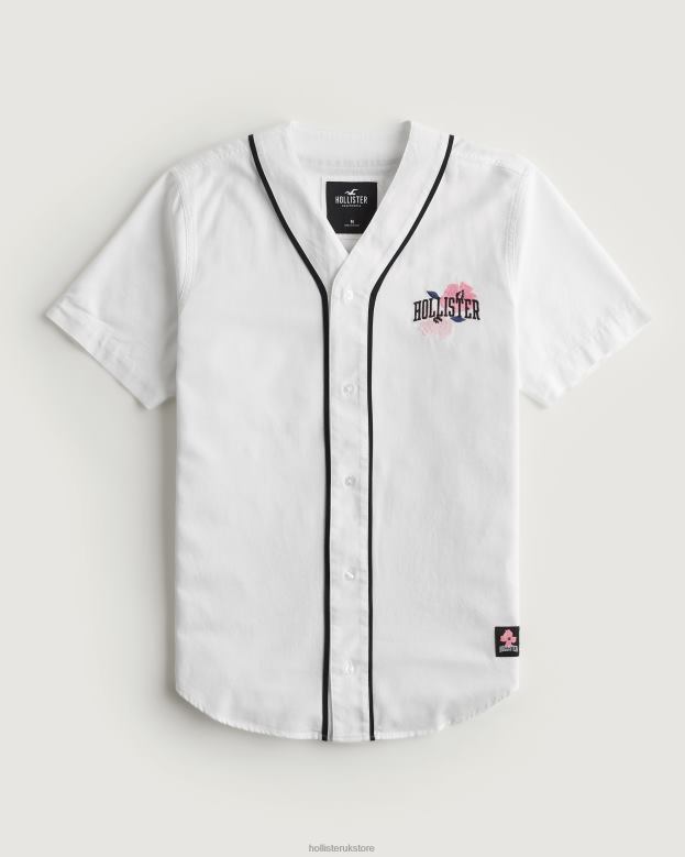 Tops Hollister Men Relaxed Cherry Blossom Logo Graphic Baseball Shirt 488201080 White