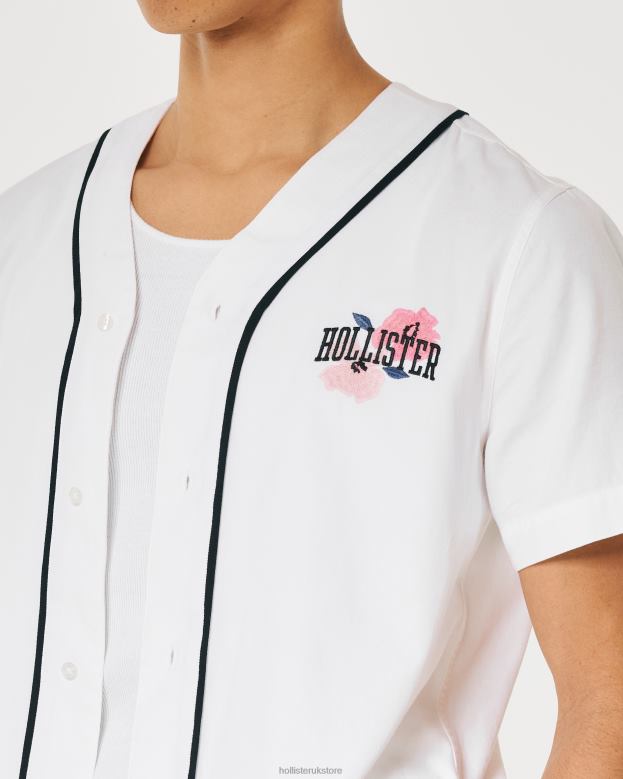 Tops Hollister Men Relaxed Cherry Blossom Logo Graphic Baseball Shirt 488201080 White
