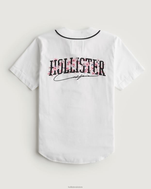 Tops Hollister Men Relaxed Cherry Blossom Logo Graphic Baseball Shirt 488201080 White
