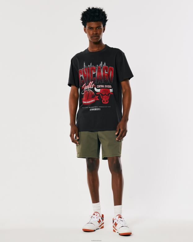 Tops Hollister Men Relaxed Chicago Bulls NBA Graphic Tee 488201033 Faded Black Chicago