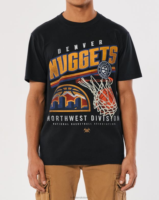 Tops Hollister Men Relaxed Denver Nuggets Graphic Tee 488201023 Faded Black