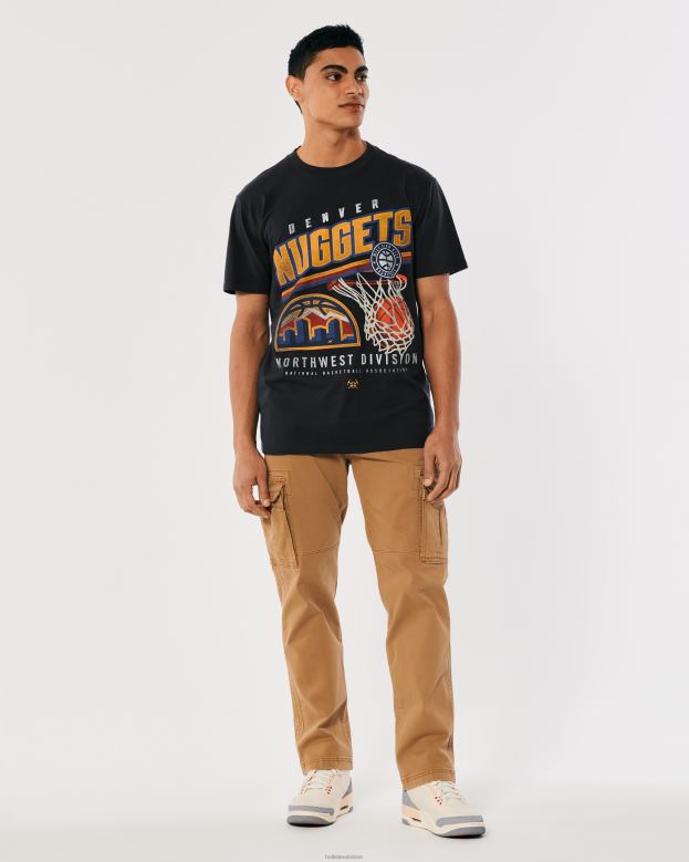 Tops Hollister Men Relaxed Denver Nuggets Graphic Tee 488201023 Faded Black