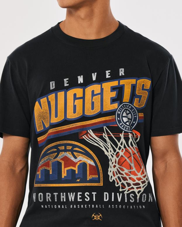 Tops Hollister Men Relaxed Denver Nuggets Graphic Tee 488201023 Faded Black
