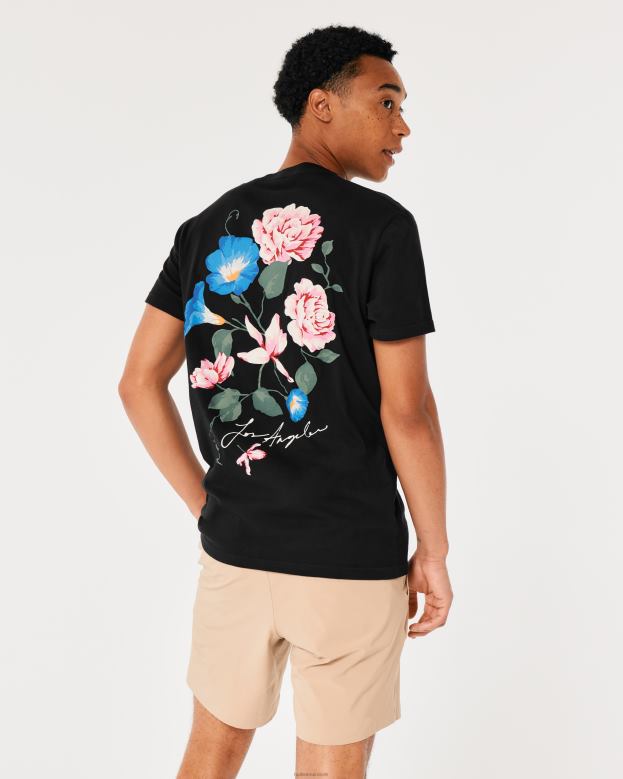 Tops Hollister Men Relaxed Floral Logo Graphic Tee 48820875 Black