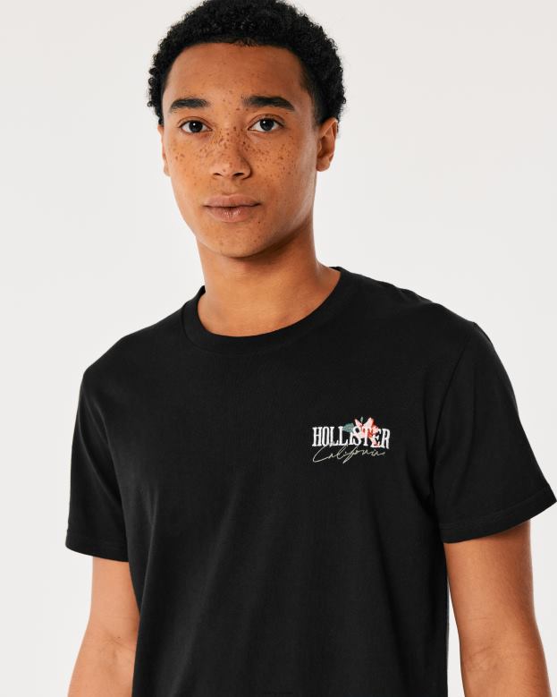 Tops Hollister Men Relaxed Floral Logo Graphic Tee 48820875 Black