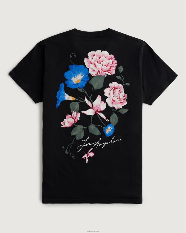 Tops Hollister Men Relaxed Floral Logo Graphic Tee 48820875 Black