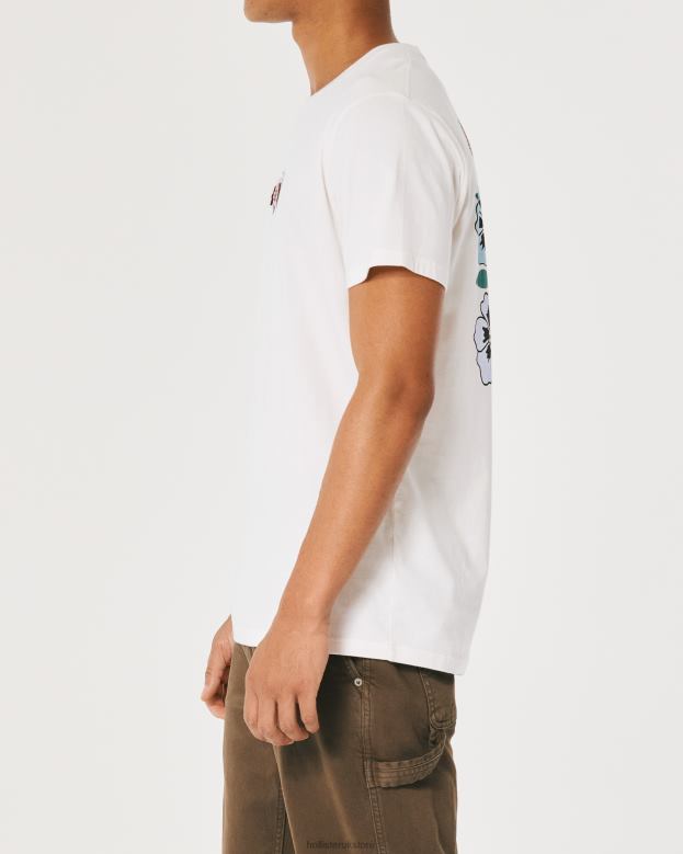 Tops Hollister Men Relaxed Floral Logo Graphic Tee 48820972 Off White