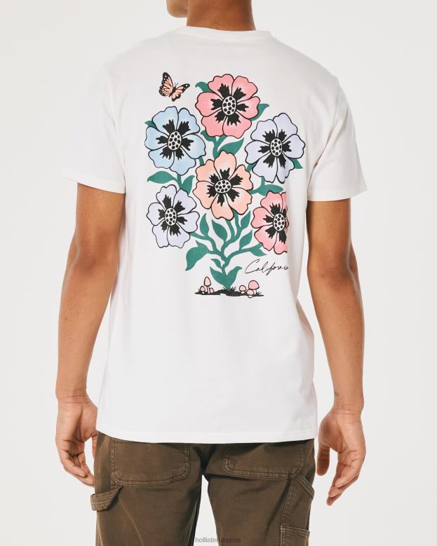 Tops Hollister Men Relaxed Floral Logo Graphic Tee 48820972 Off White