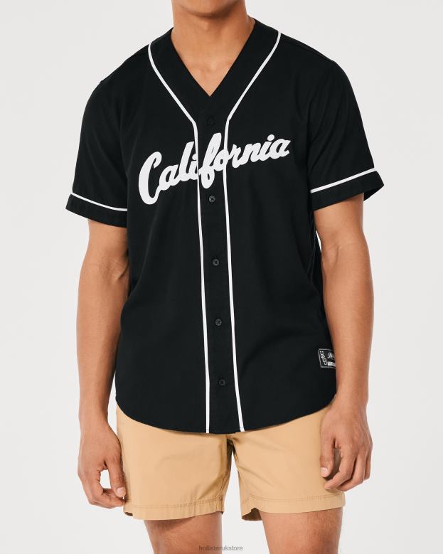 Tops Hollister Men Relaxed Graphic Baseball Shirt 48820938 Black