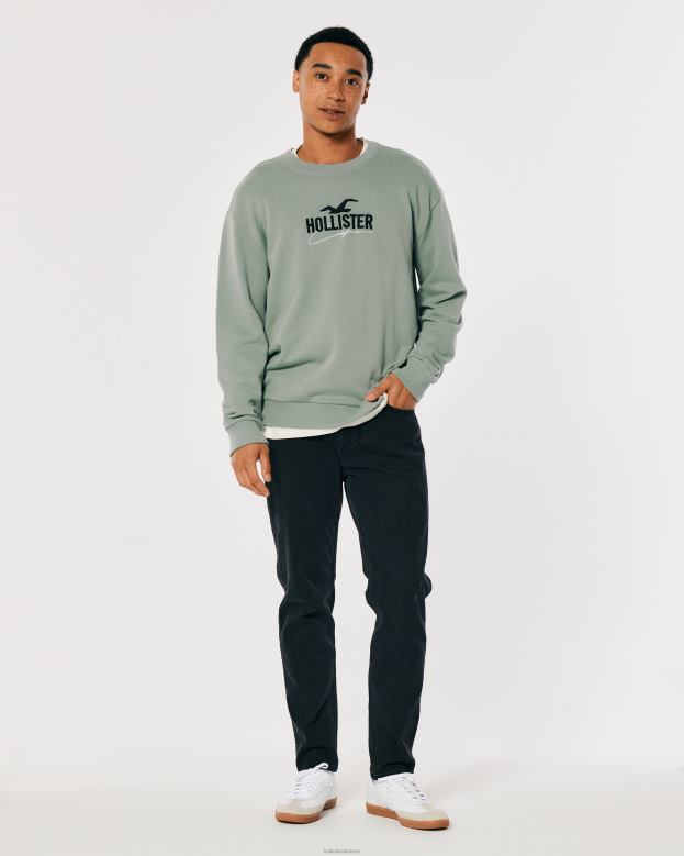 Tops Hollister Men Relaxed Logo Crew Sweatshirt 48820845 Sage
