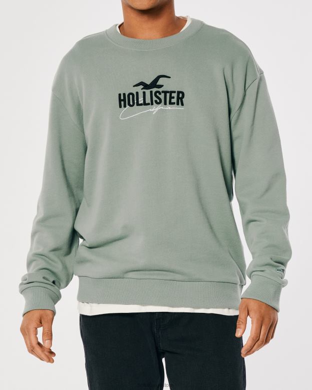 Tops Hollister Men Relaxed Logo Crew Sweatshirt 48820845 Sage