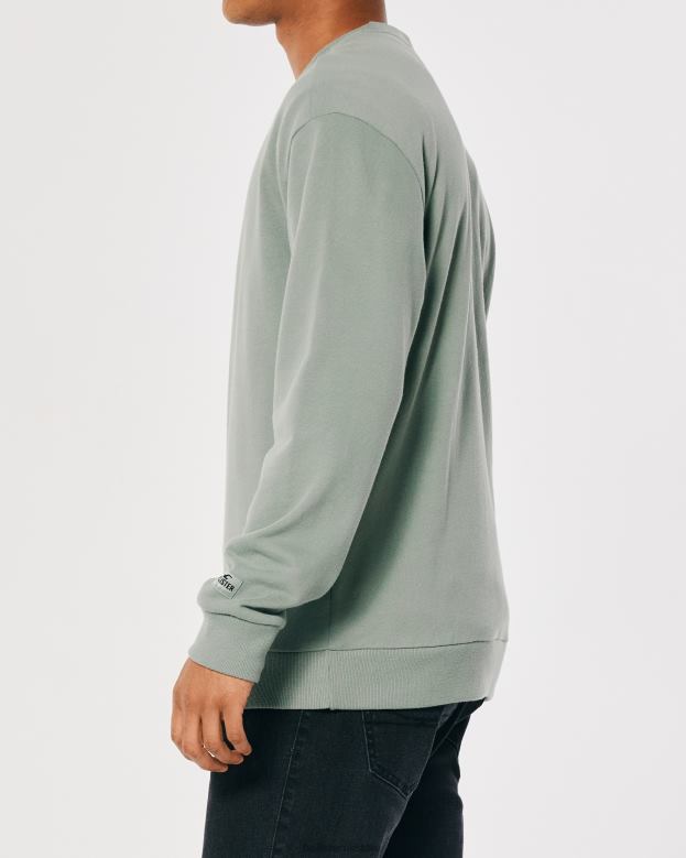 Tops Hollister Men Relaxed Logo Crew Sweatshirt 48820845 Sage